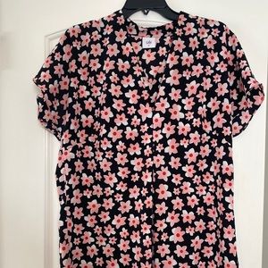 Cabi Harmony Blouse Black and Pink Floral Med